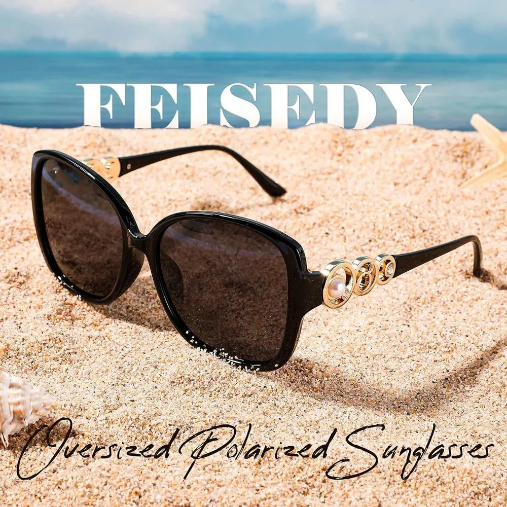 Womens Fashion Sunglasses Square Frame With Pearl Sparkling Eyes Protection